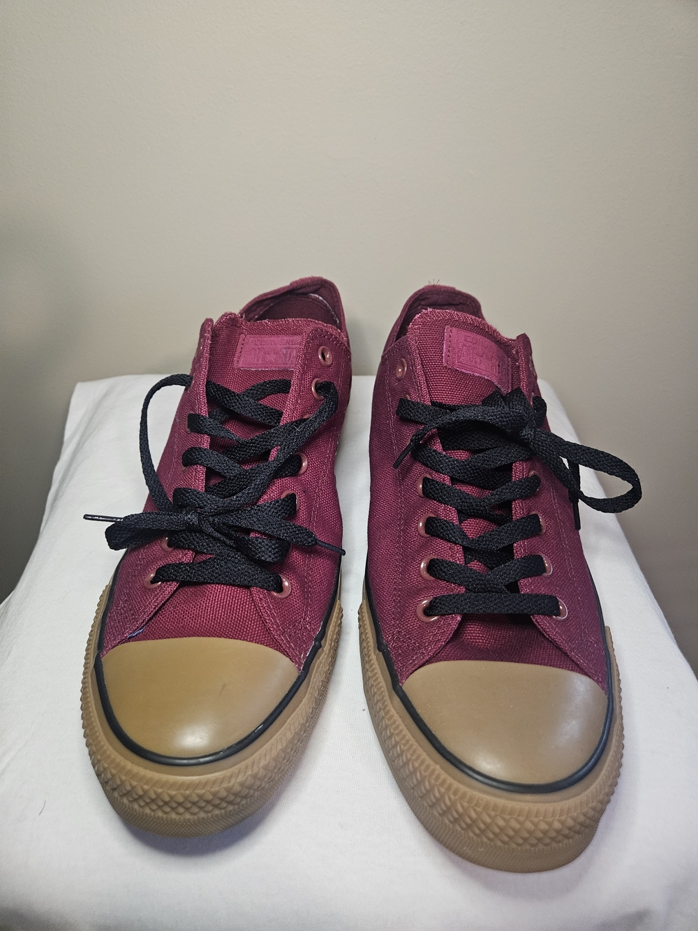 Burgundy Canvas Low-Top Sneakers with Black Laces